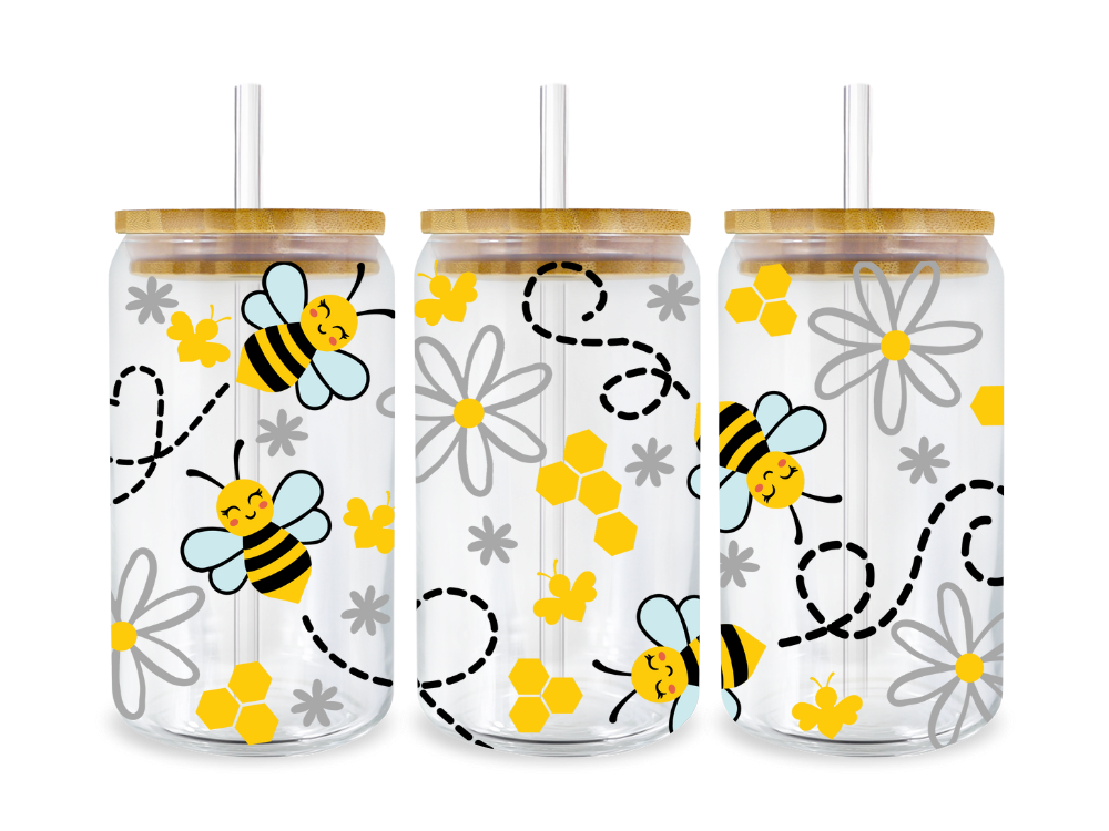 Bee's & Flowers 16oz Libbey Glass